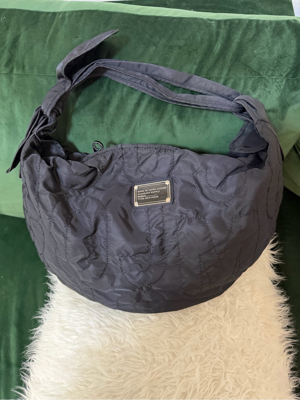 Marc Jacobs Quilted Black Nylon Shoulder Hobo Bag